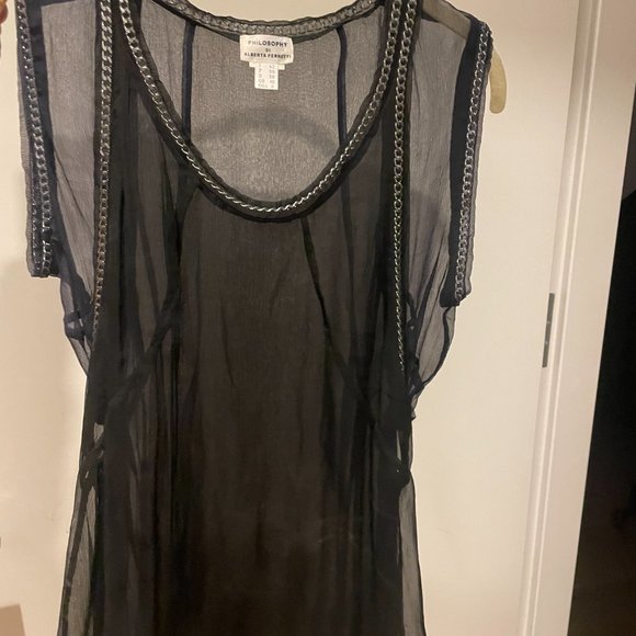 ALBERTA FERRETTI CHIFFON NAVY BLOUSE WITH CHAIN DETAIL - Picture 3 of 4